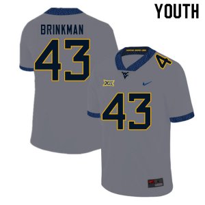 Youth West Virginia Mountaineers NCAA #43 Austin Brinkman Gray Authentic Nike Stitched College Football Jersey EK15J82NM